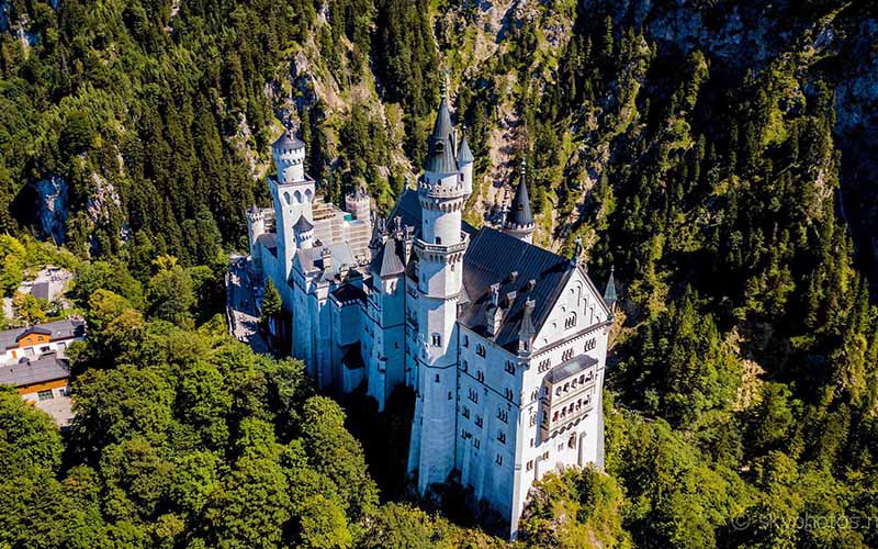 Drone view of Neuschwanstein Castle 