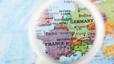 Germany map viewed through magnifying glass