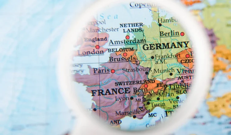 Germany map viewed through magnifying glass