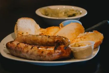 Grilled Sausages with Bread and Dipping Sauce