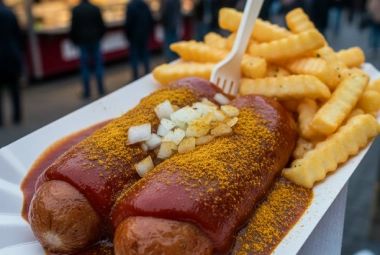 German street food, Currywurst with fries