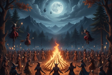 Witches dance around Walpurgis Night bonfire