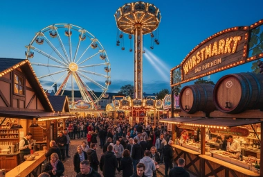 German Wurstmarkt festival at night.